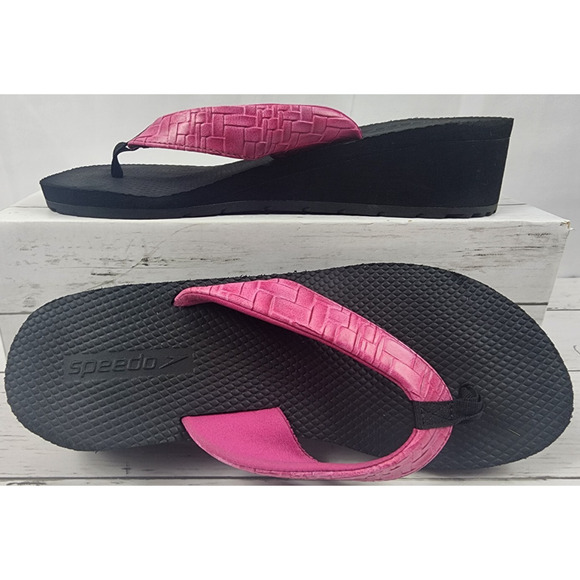 Speedo Wedge Flip Flop Thong Slip On Sandals in Pink & Black, Women's Size 10 - Picture 1 of 7